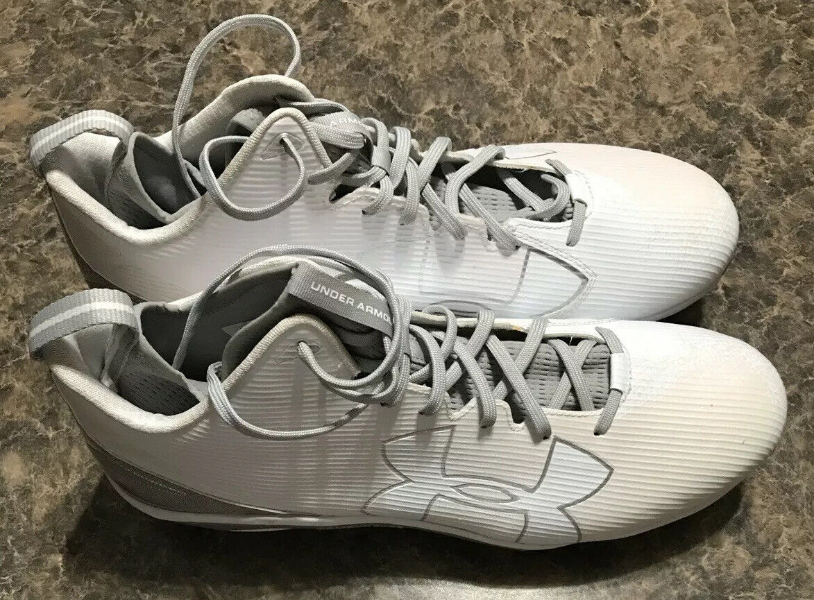 Under Armour New 1269739-103 Fierce D White Silver Football Cleats Mens Sz 16