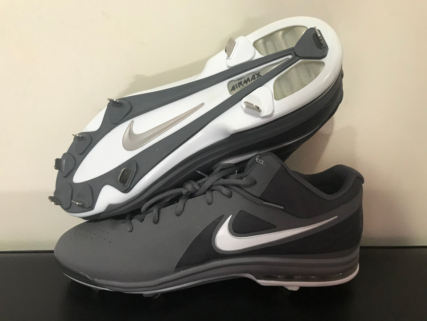 New Nike Air Max MVP Elite 3/4 Metal Baseball Cleats 15 Grey White 524957-015