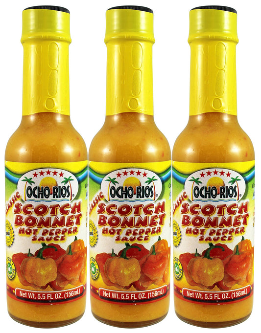 Scotch Bonnet Hot Pepper Sauce (Pack of 3), 5.5 oz Jar - Ocho Rios