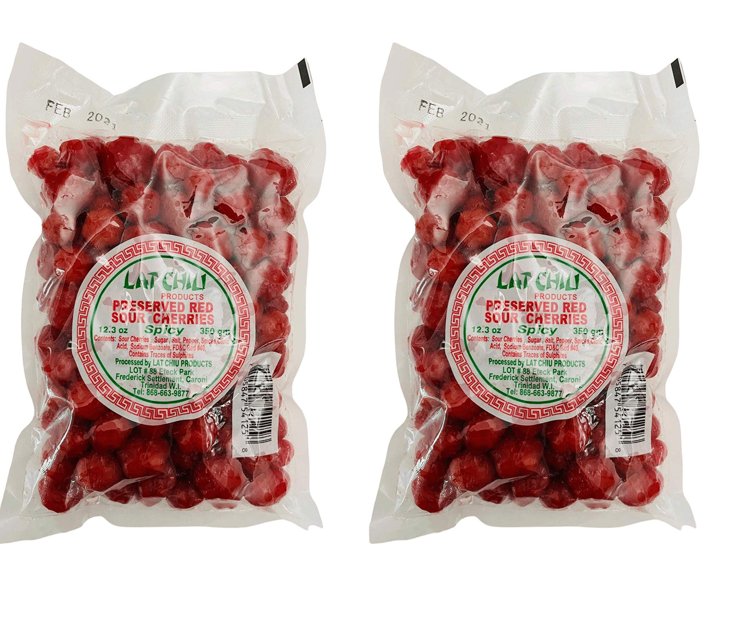 Lat Chiu Preserved Fruit - Trinidad & Tobago Snacks (Red Cherries (Spicy), 2 Pack)