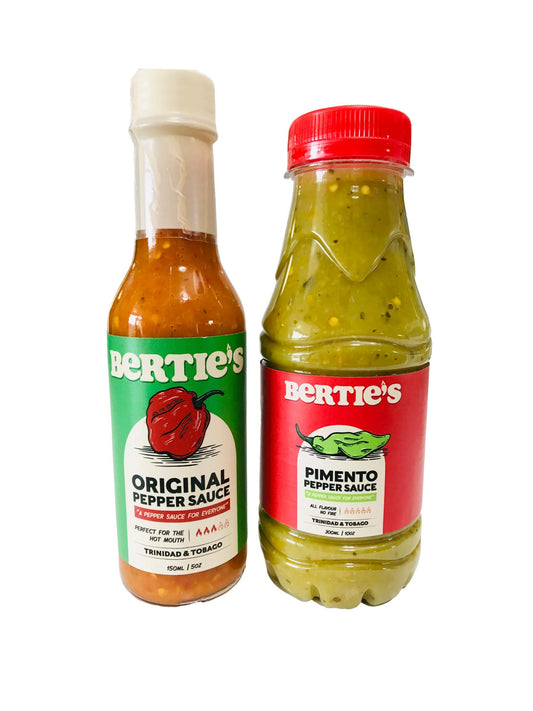 Bertie's Pepper Sauce 150ml + Bertie's Pimento Sauce 300ml (Pack of 2)