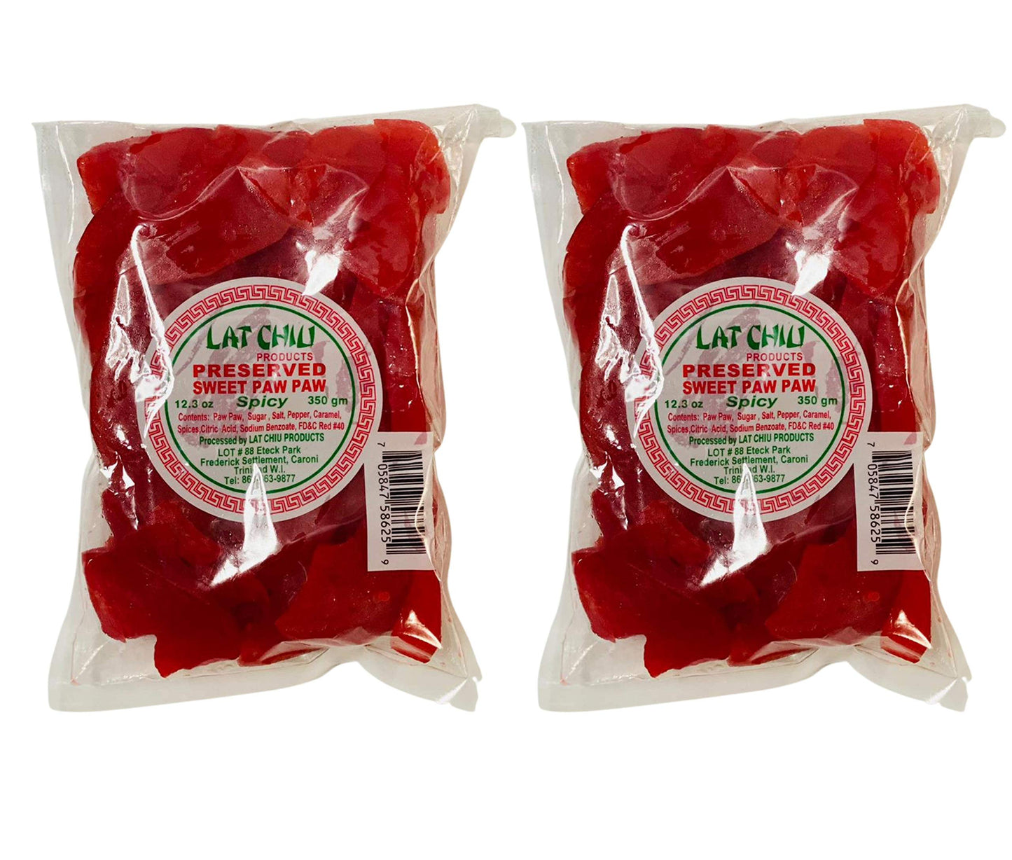 Lat Chiu Preserved Fruit - Trinidad & Tobago Snacks (Preserved Sweet Paw Paw (Spicy), 2 Pack)