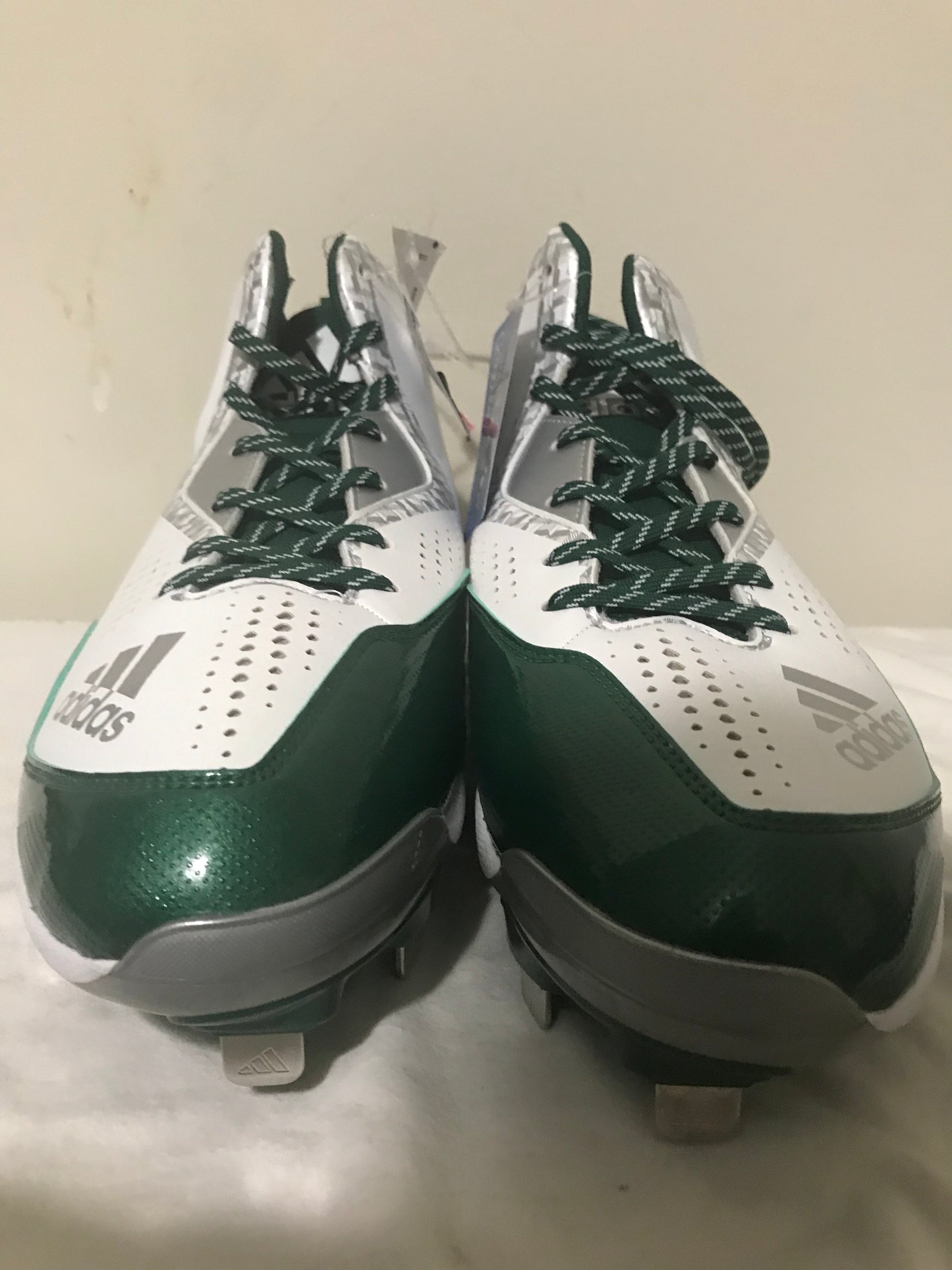 New Adidas Litestrike Men s Baseball Metal Cleats White Green Sz 14 Q1 ELWOOD INTERNATIONAL