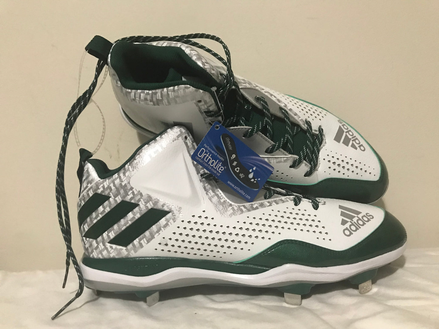 New Adidas Litestrike Men's Baseball Metal Cleats White Green Sz 14 Q16582