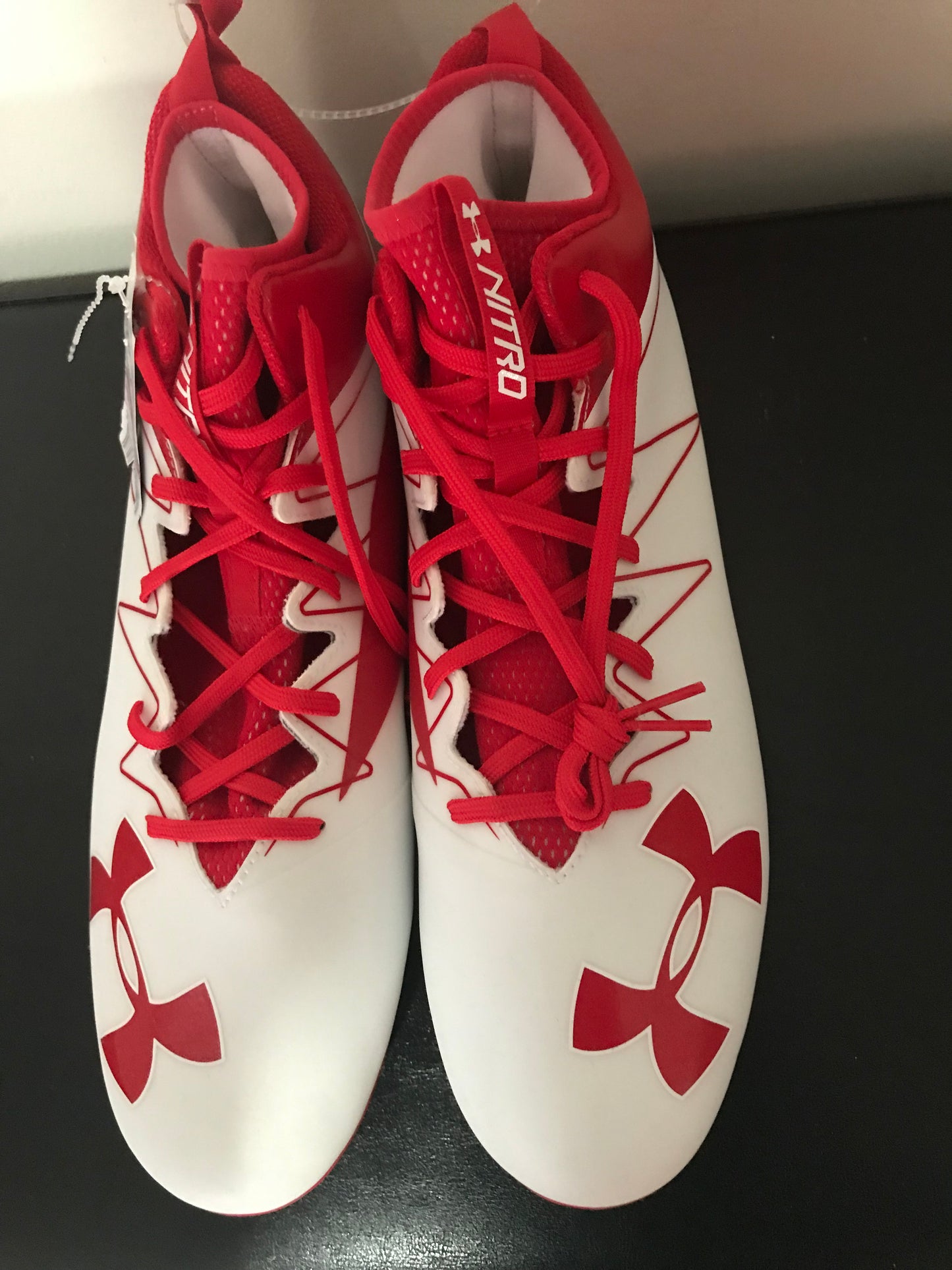 Under Armour UA Nitro Mid MC Football Cleats White/Red Size 14