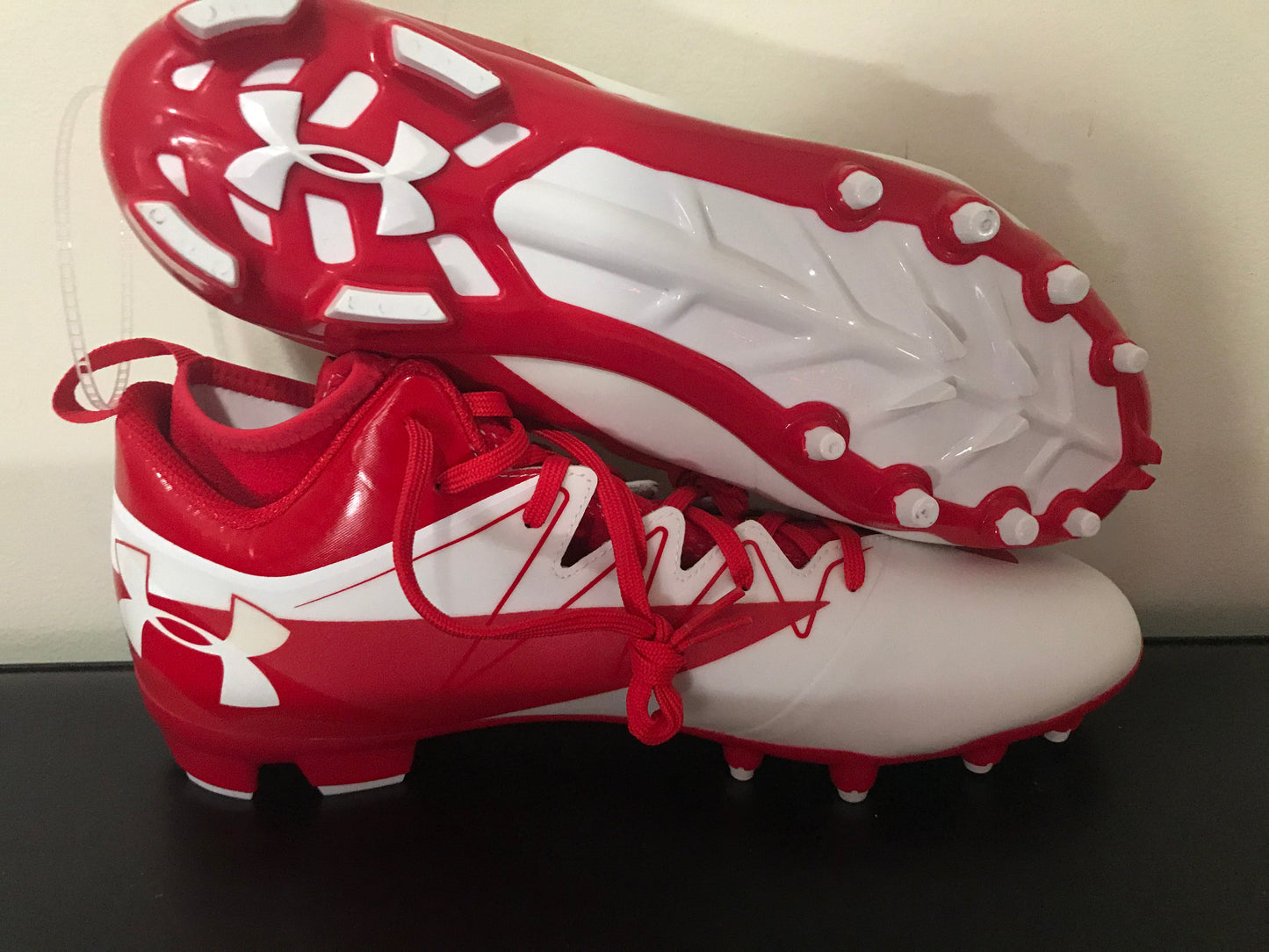 Under Armour UA Nitro Mid MC Football Cleats White/Red Size 14