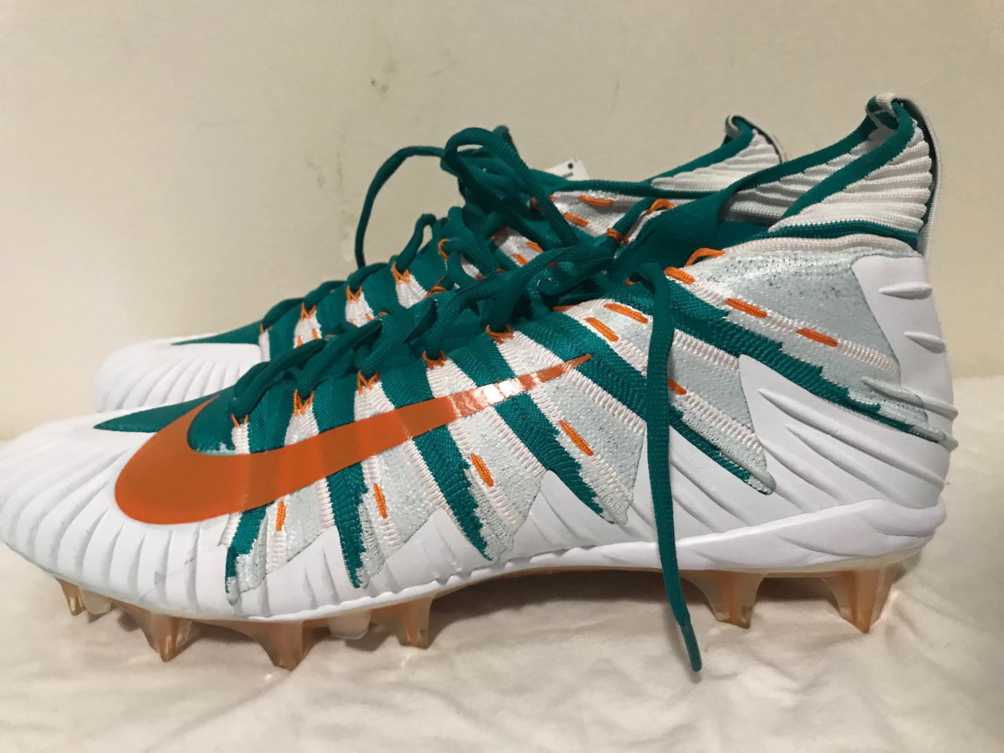 Men's Nike Alpha Menace Elite Flyknit Football Cleats Miami Dolphins 877140 381