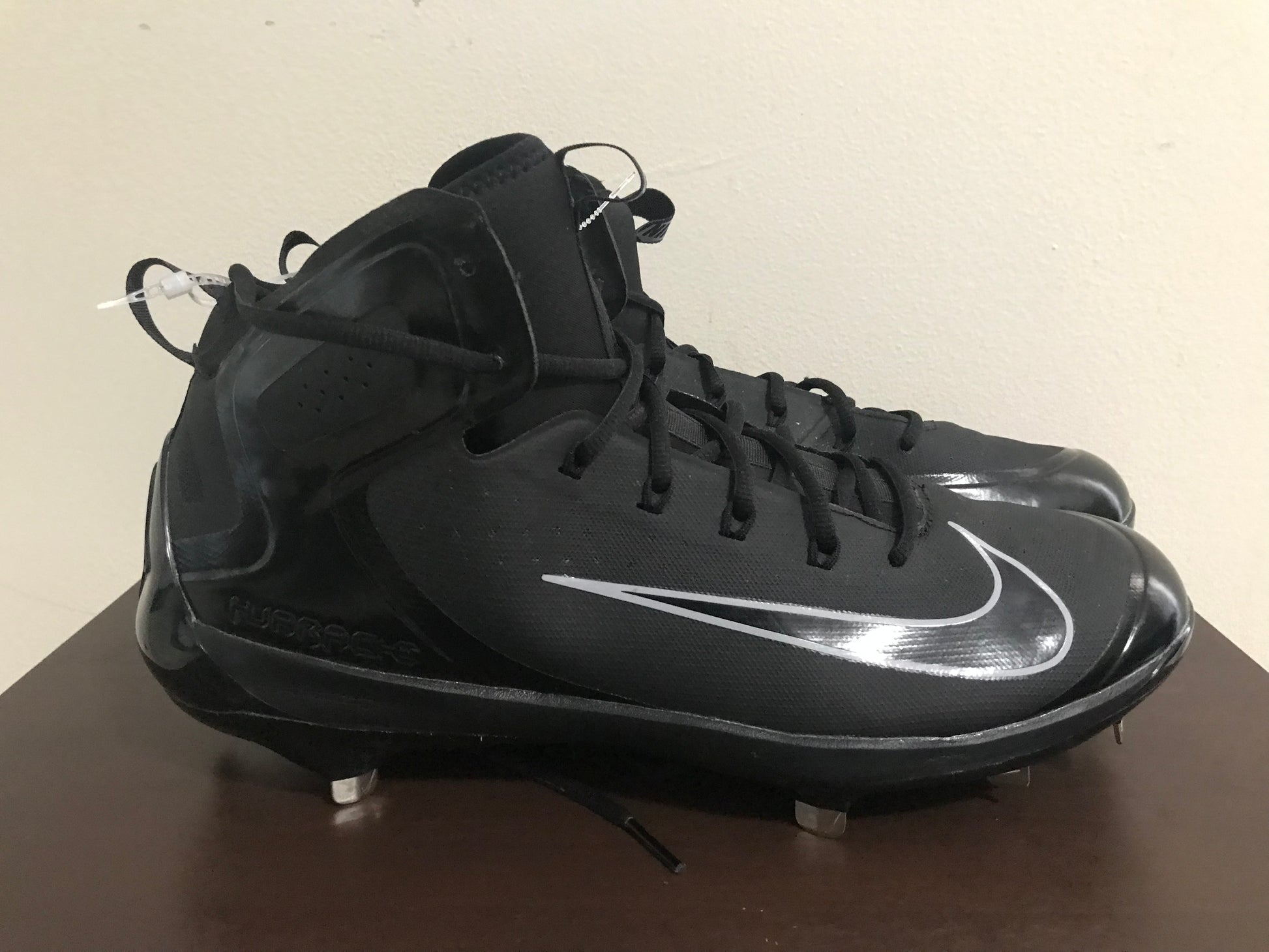 Mens Nike Alpha Huarache Elite Mid Baseball Cleats Black METAL Size 14 ELWOOD INTERNATIONAL