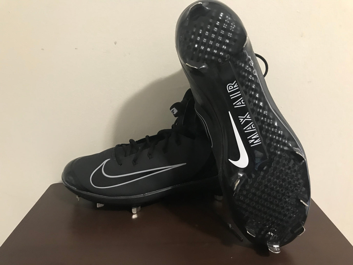 Mens Nike Alpha Huarache Elite Mid Baseball Cleats Black METAL Size 14