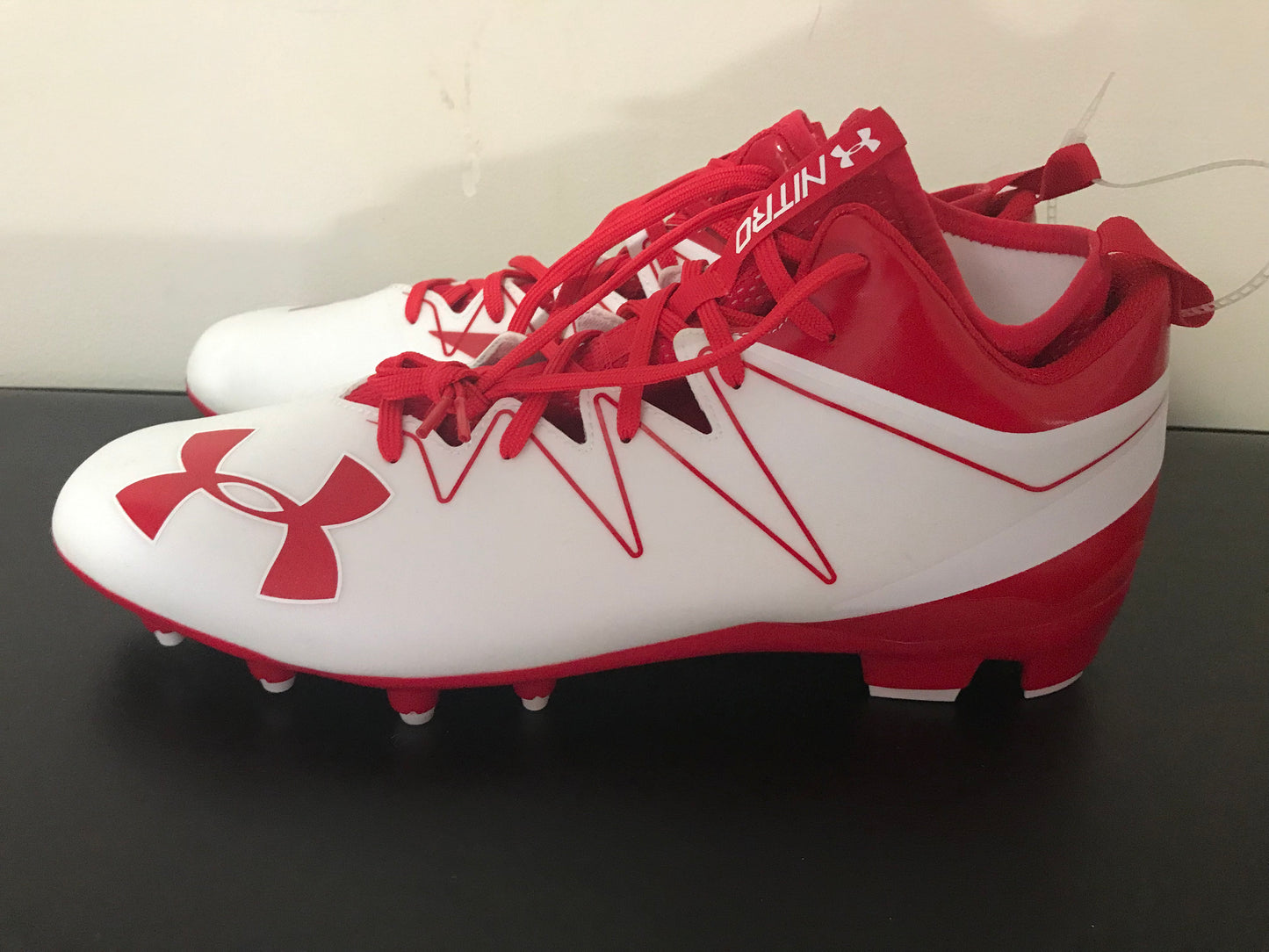 Under Armour UA Nitro Mid MC Football Cleats White/Red Size 14