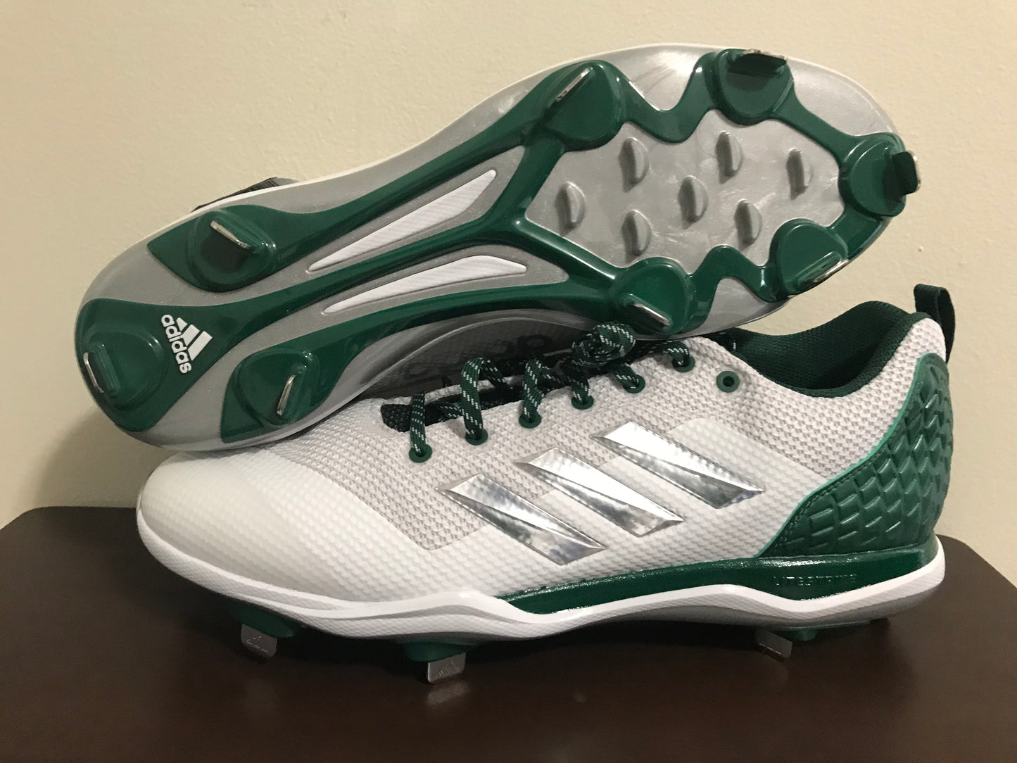 Adidas Power Alley 5 Metal Baseball Cleats Men's Size 13 Green White B39191